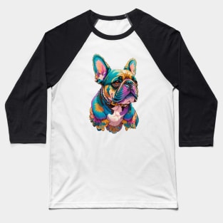 Colorful Floral French Bulldog Baseball T-Shirt